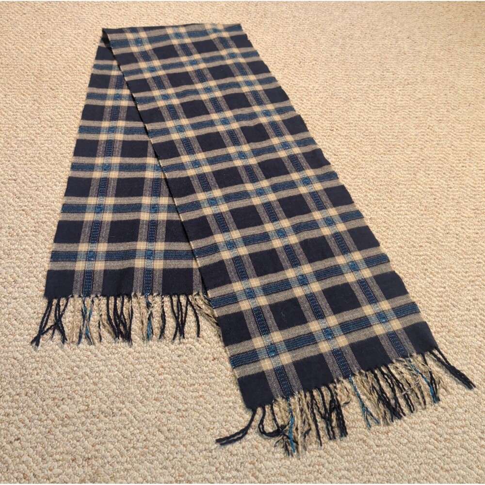 100% Cashmere Scarf Made in Italy Black Brown Plaid Fringe Classic Preppy